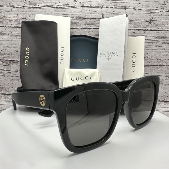 New Gucci Sunglasses Black Square Gold Interlocking GG Logo - Picture 15 of 16